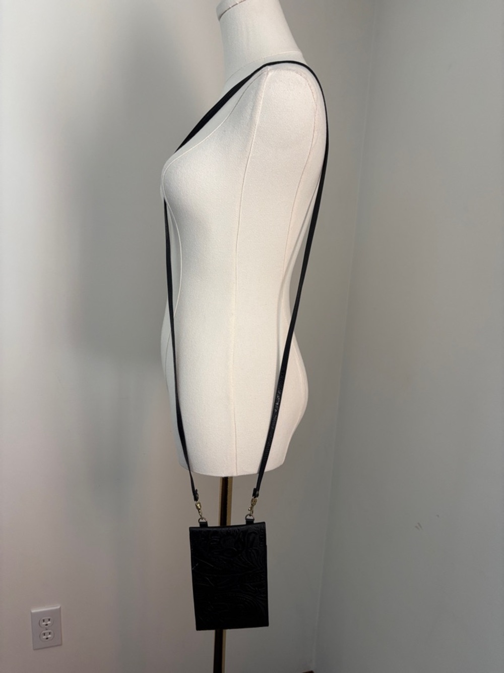 Black Embossed Crossbody Phone Bag - Unbranded